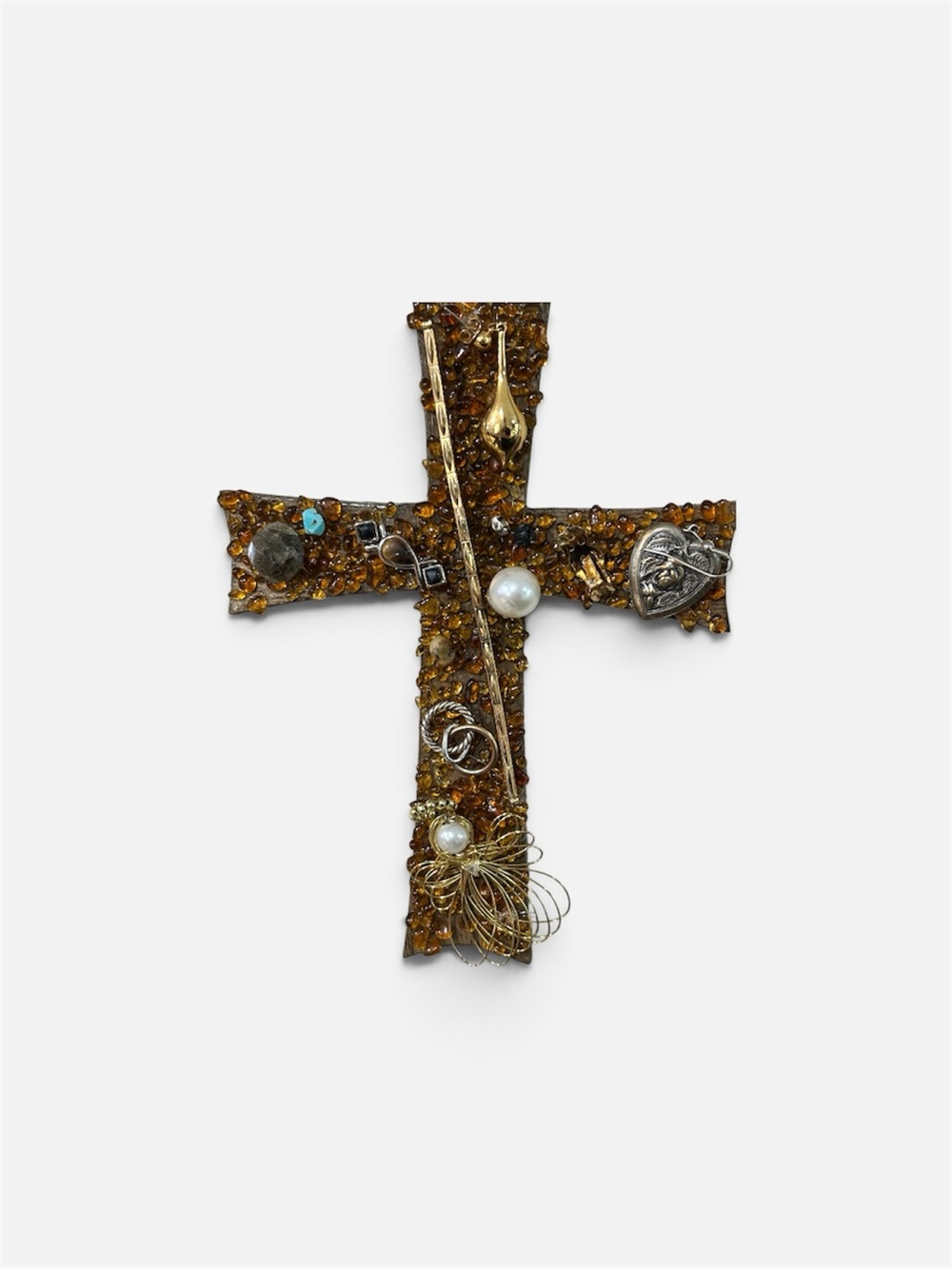 Handcrafted Amber-Tone Mixed Media Wall Cross - Picture 2 of 7